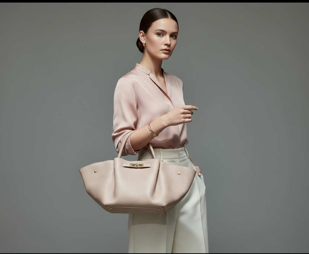 2506 sac en cuir grainé noir et rose poudré l(L46cm et H29cm)