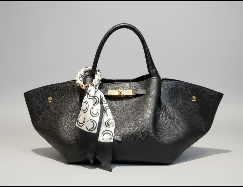 2506 sac en cuir grainé noir et rose poudré l(L46cm et H29cm)