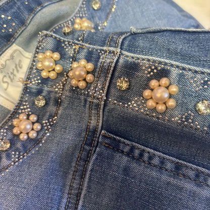 VESTE en jeans 1865 stretch orné de perles et strass : l&