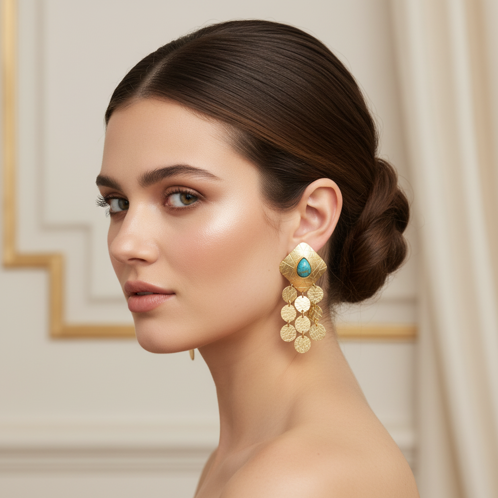 NIIKI PARIS 1004  Minea boucles d’oreilles (pieces martelées atapatite) Tout les bijoux NIIKI indisponibles sont en précommande dans un délai de 15 jours ouvrables voir en privé avec Laetitia .