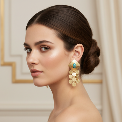 NIIKI PARIS 1004  Minea boucles d’oreilles (pieces martelées atapatite) Tout les bijoux NIIKI indisponibles sont en précommande dans un délai de 15 jours ouvrables voir en privé avec Laetitia .
