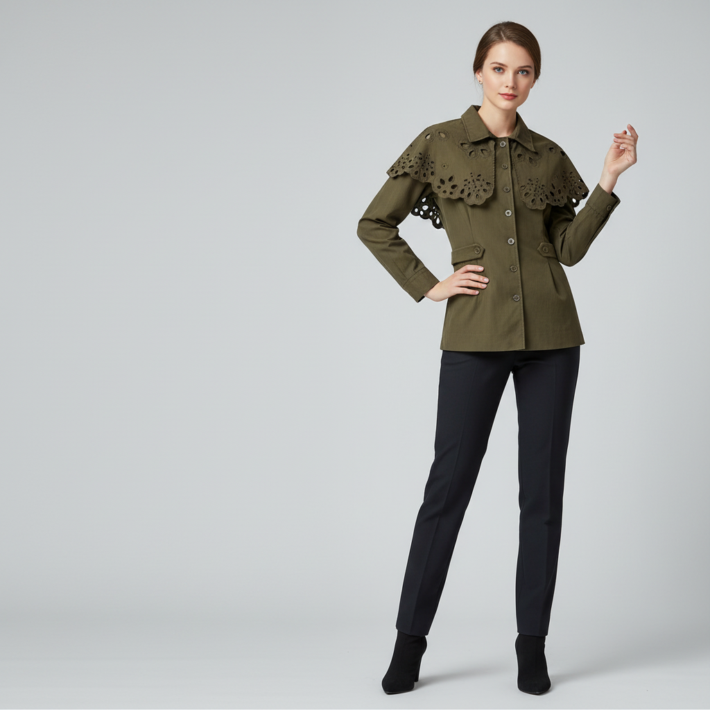 MX083 Veste Demi-Saison en Suédine avec Collerette Ajourée et Ceinture Intégrée pour un Ajustement Personnalisé et Confort Doux