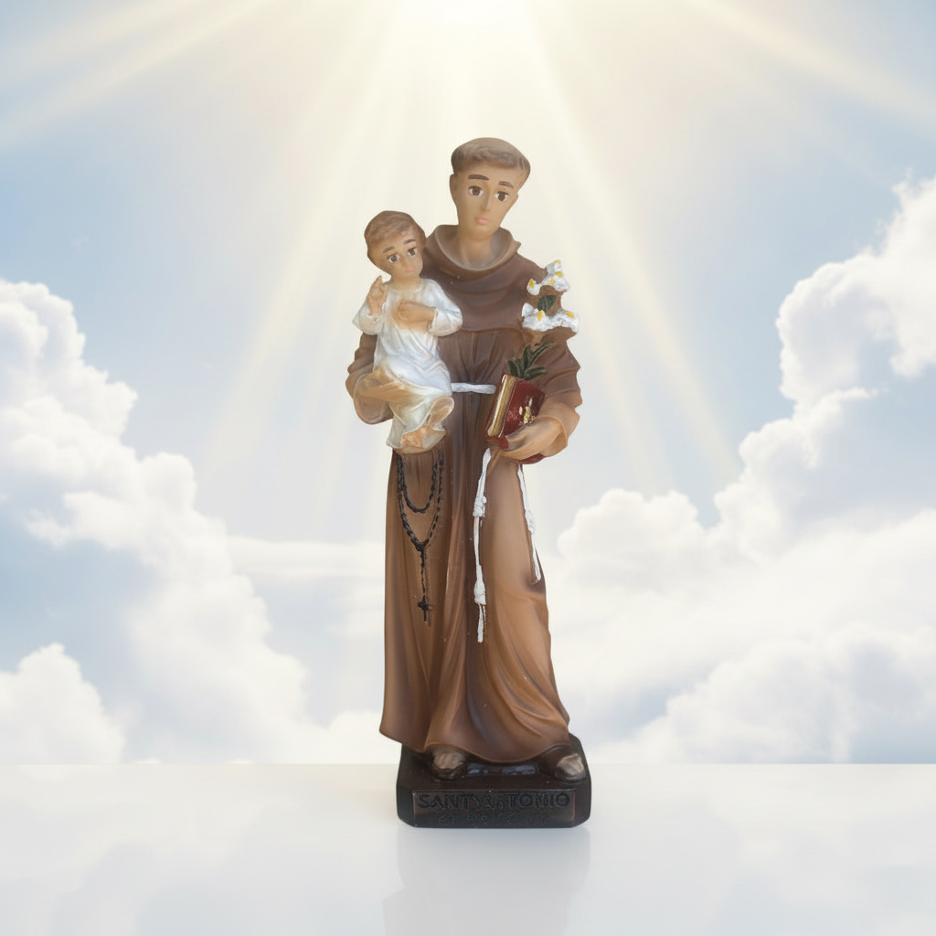 99 Statue religieuse – Saint Antoine, modèles polychromes et bronzés avec chapelet et lys