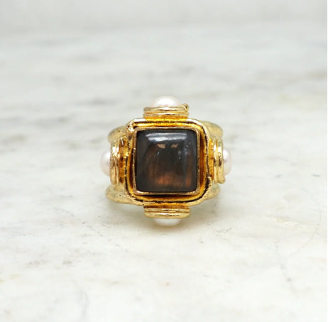 Niiki 1406 POCCA BAGUE LABRADORITE PERLES