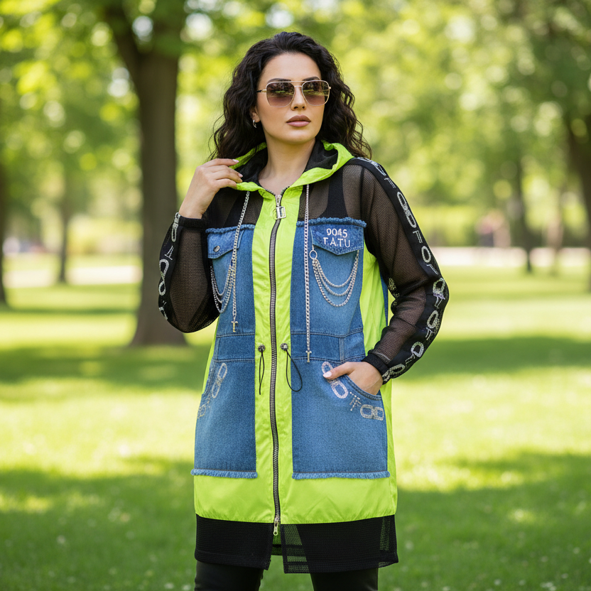 VESTE Longue de Chez TATU 9045 Fermeture zippée pouvant se porter en robe ou en tunique.