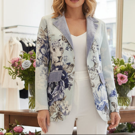 ENSEMBLE TAILLEUR LEGER LUXE  MISSY TRUCKSUIT tailleur pantalon femme , blazer cintré avec motif léopard en strass brillants, coupe élégante chic et originale pour cérémonie ou soirée, ensemble 2 pièces premium.