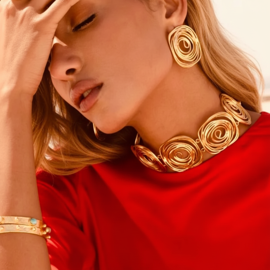 1027 NIIKI collier nuage en laiton recouvert d or (Boucles d’oreilles assorties)