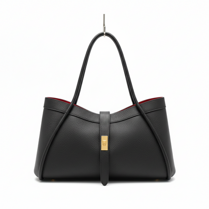 SAC A MAIN 5934 L’élégance intemporelle ces  sacs présentent un design radicalement différent : un cuir grainé, une forme trapèze souple, une fermeture par bride centrale avec un fermoir rotatif métallique et un intérieur contrasté    42cmL/24cmH/18cmP
