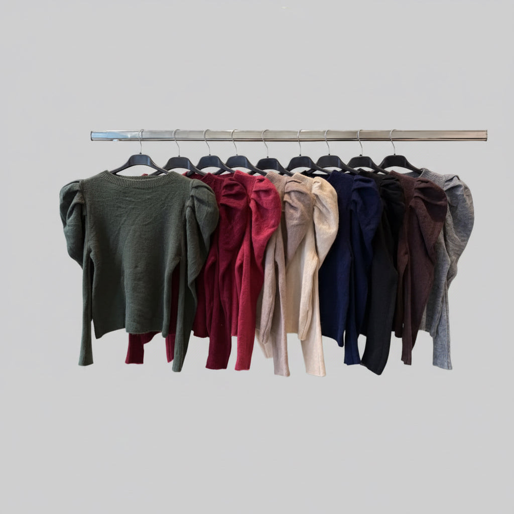 Pull féminin A3316 – pull femme doux à manches bouffantes, coupe décontractée chic et coloris unis selon disponibilité, pièce facile à associer à un jean, une jupe ou un pantalon de saison