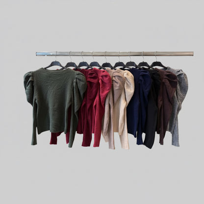 Pull féminin A3316 – pull femme doux à manches bouffantes, coupe décontractée chic et coloris unis selon disponibilité, pièce facile à associer à un jean, une jupe ou un pantalon de saison