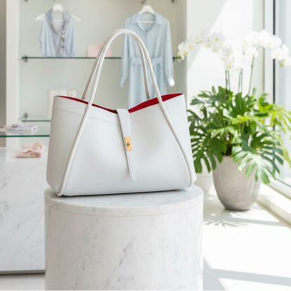 SAC A MAIN 5934 L’élégance intemporelle ces  sacs présentent un design radicalement différent : un cuir grainé, une forme trapèze souple, une fermeture par bride centrale avec un fermoir rotatif métallique et un intérieur contrasté    42cmL/24cmH/18cmP