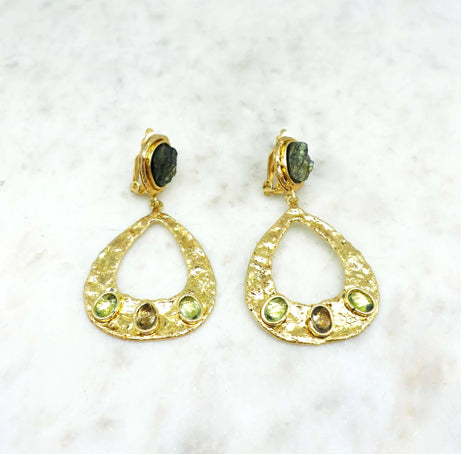 NIIKI 1168 ÉNORA BOUCLES D OREILLES HORIZON. ( LABRADORITE ET CRYSTAL)