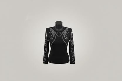 2254 Top Luxe 95% viscose 5% elasthanne ajouré sur les manches avec strass argent en arabesque pour une élegance éxceptionnelle
