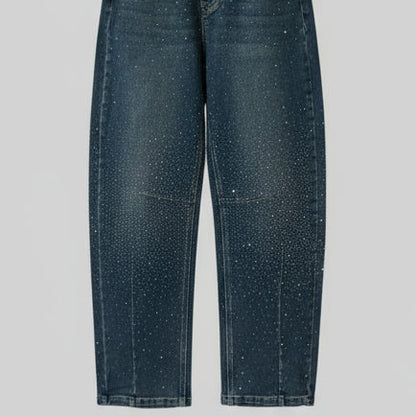 958 Jeans 2007  Strassed Taille Haute Wide Balloon avec Paillettes Élégantes Coupe Jolie et Confortable pour Style Unique et Chic