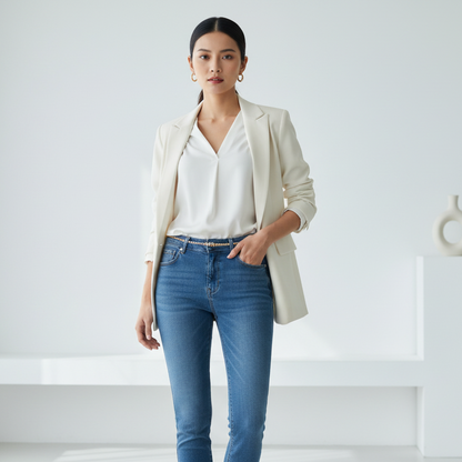 JEANS G70Y Coupe skinny femme bleu clair délavé - coupe slim ajustée, taille haute confortable &amp; stretch - pantalon denim casual tendance été - silhouette élancée &amp; matière souple premium - idéal look quotidien ou sortie chic