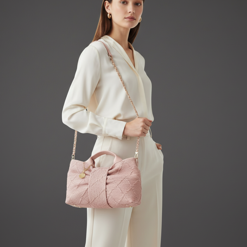 2814 Alex max sac à main texture "nuage" rose poudré – l&