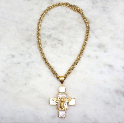 NIIKI HONEY 1197 COLLIER (CROIX PIERRES NACRÉES)