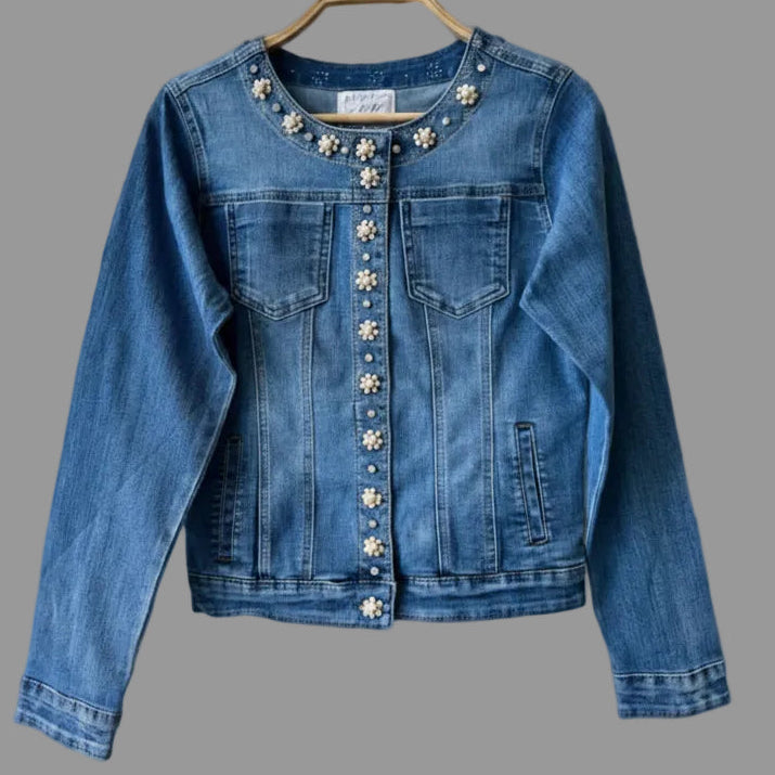 VESTE en jeans 1865 stretch orné de perles et strass : l&