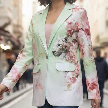 ENSEMBLE TAILLEUR LEGER LUXE  MISSY TRUCKSUIT tailleur pantalon femme , blazer cintré avec motif léopard en strass brillants, coupe élégante chic et originale pour cérémonie ou soirée, ensemble 2 pièces premium.