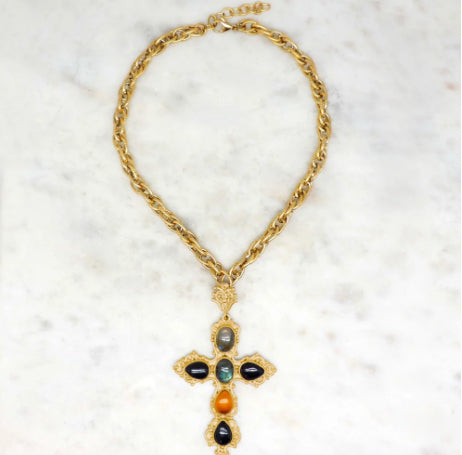 NIIKI 1415 SICILIA COLLIER PENDENTIF CROIX(LABRADORITE ONIX￼)