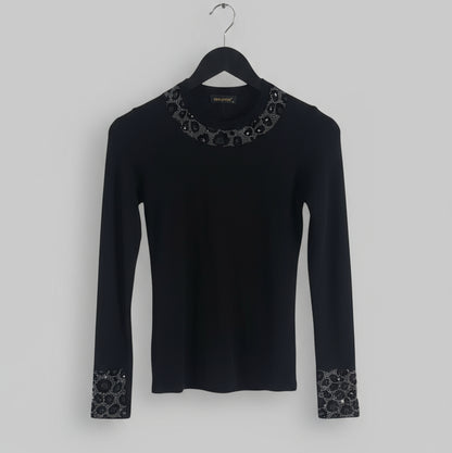 TOP MANCHES LONGUES 20687 Top moulant chic et élégant strass argent