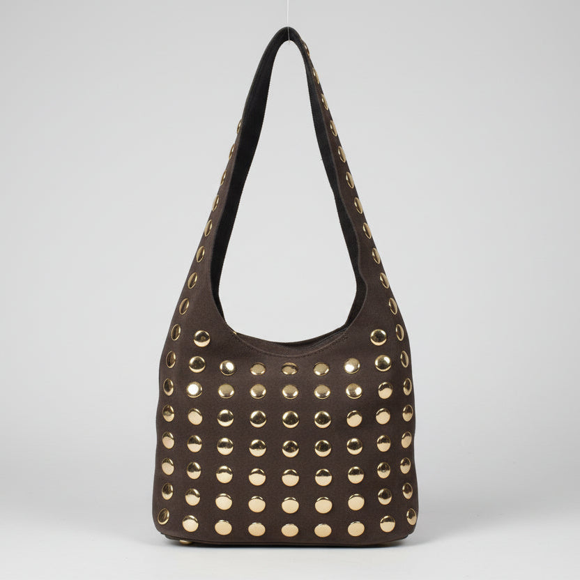 SAC 814 en daim très souple tout clouté sur l avant et sur la anse (40cm de large 20cm de haut)