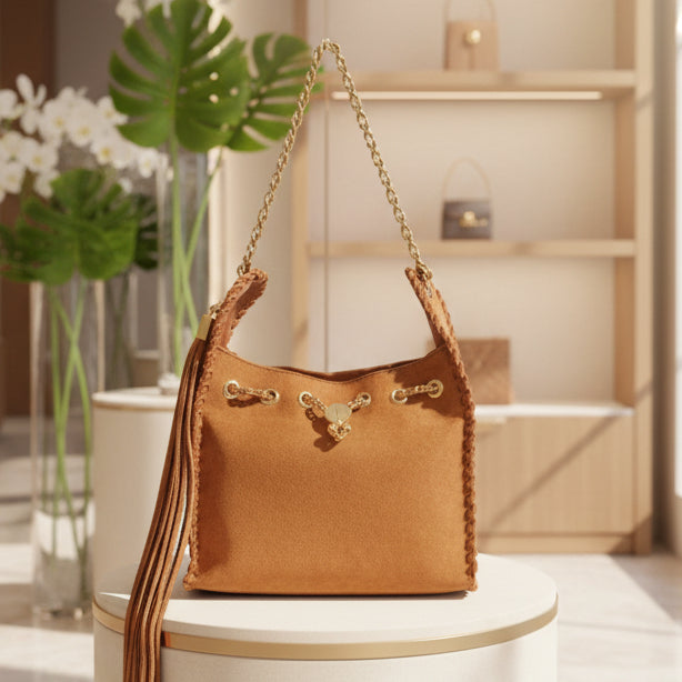 ALEX MAX Sac avec franges latérales chaîne dorée ,sac à main style bohème chaîne dorée chic pour femme – accessoire de mode élégant avec détails tressés artisanaux ,disponible en 3coloris idéal pour sorties et soirées,qualité premium