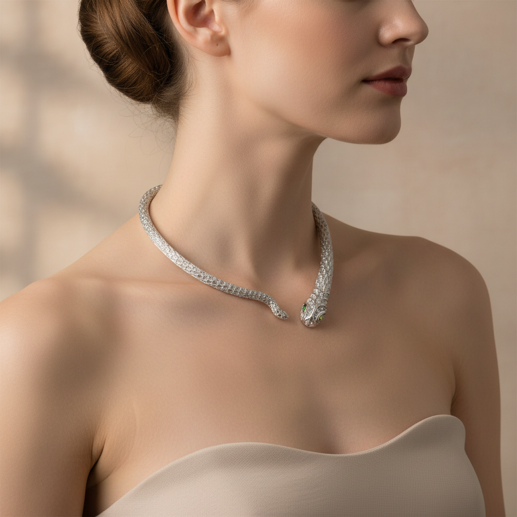 1016 NIIKI PARIS serpentia tour de coup sylver avec tête tour de cou sylver avec avec tête de serpent argent Tout les bijoux NIIKI indisponibles sont en précommande dans un délai de 15 jours ouvrables voir en privé avec Laetitia .