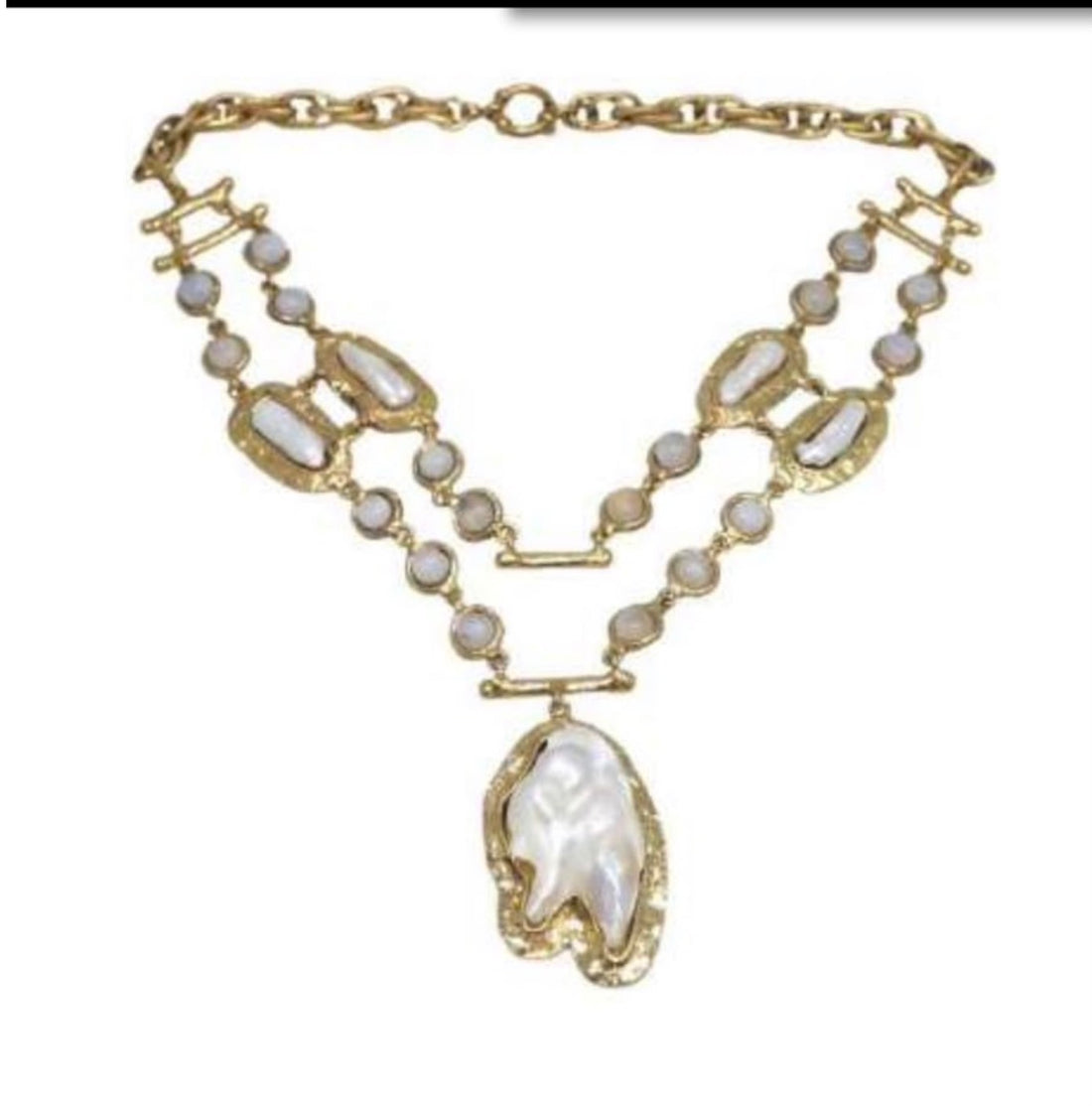 NIIKI PARIS NCN1070 Collier double rang baroque en laiton doré à l&