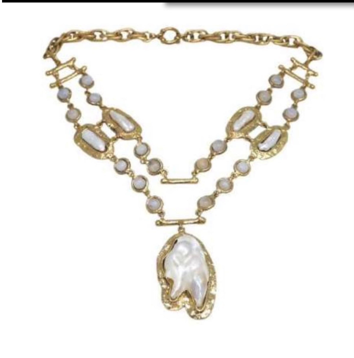 NIIKI PARIS NCN1070 Collier double rang baroque en laiton doré à l&