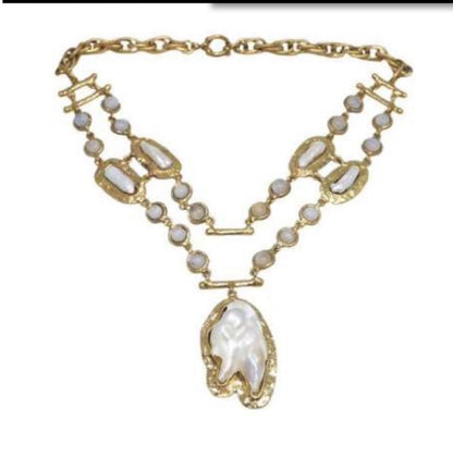 NIIKI PARIS NCN1070 Collier double rang baroque en laiton doré à l&