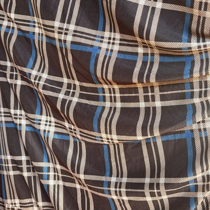 Robe tartan 11154 – robe femme à carreaux écossais bleu marine beige et rouge, manches longues, taille cintrée et jupe légèrement évasée, style élégant pour l&