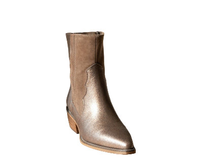 C8196 Santiag Bottines Beige et Bronze Effet Métallisé avec Fermeture Éclair Latérale et Talon Épais en Bois 6/7 cm pour Style Chic et Confort