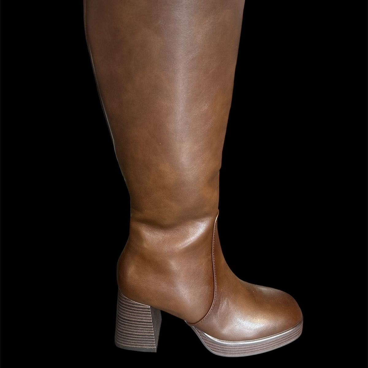 Bottes élégantes 9612 – bottes hautes en similicuir à talon épais