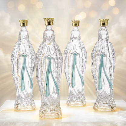 Verre sacré – Vierge Marie de Lourdes 25 cm, flacon religieux transparent en forme de Notre-Dame, avec ou sans O de la grotte de Lourdes, souvenir catholique de pèlerinage et de prière