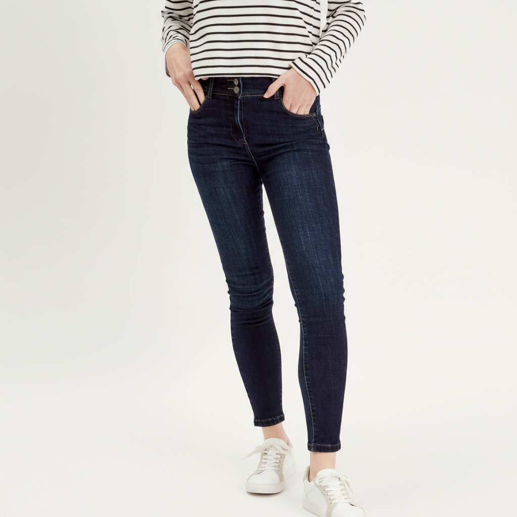997 Jeans Slim Taille Haute en Denim Bleu avec Élasthanne pour Confort Optimal et Silhouette Affinée Idéal pour Tenue Élégante push up