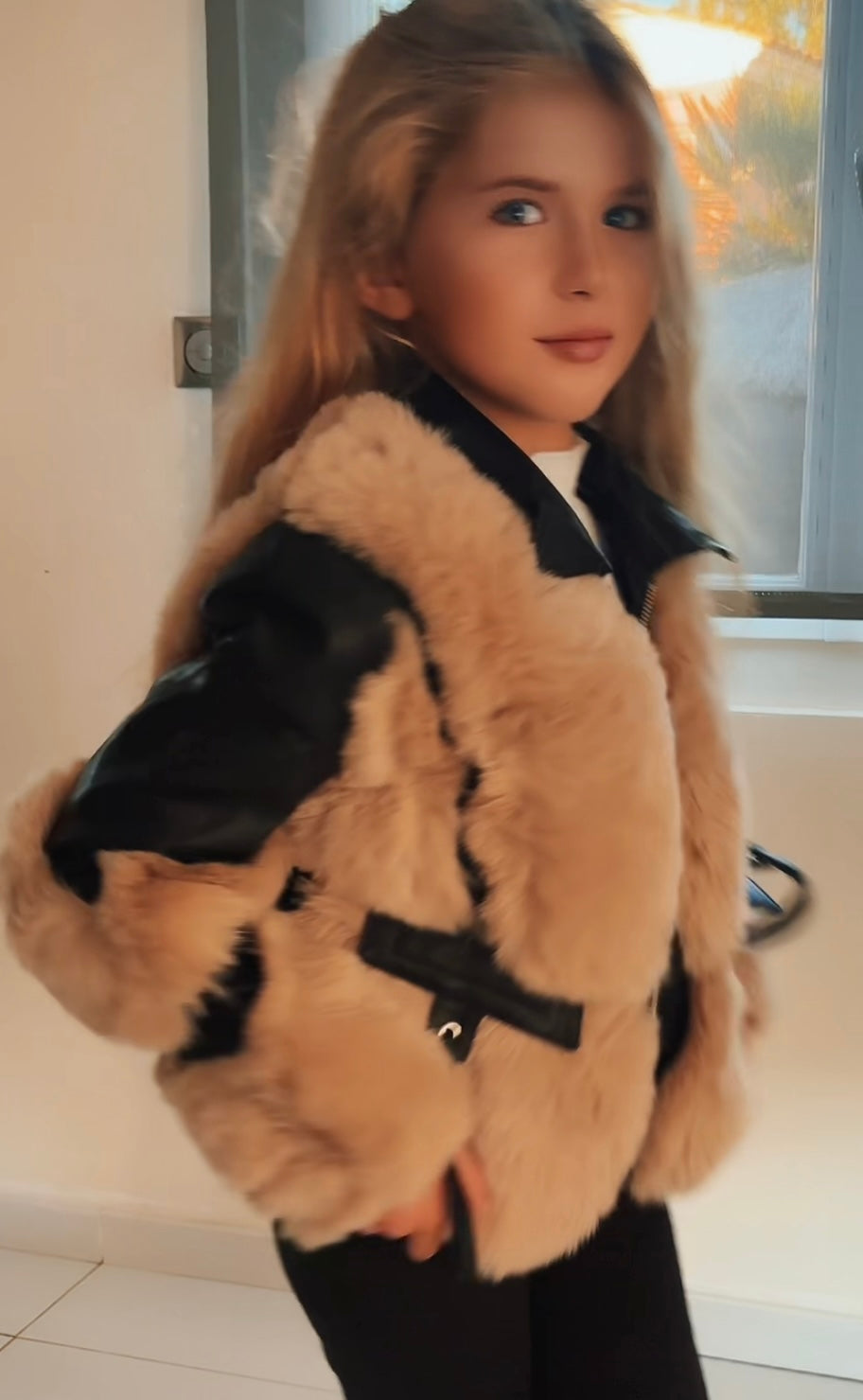 POPUPKIDS F100 BLOUSON BI-MARIERES SIMILICUIR FOURRURE