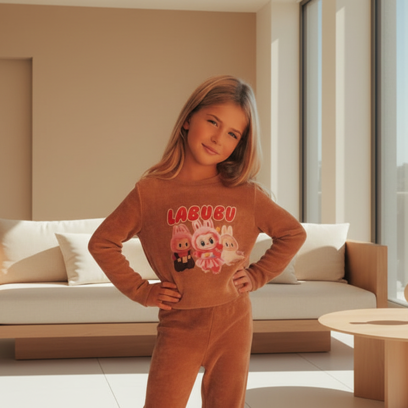ensemble survêtement premium en velours ultra doux pour petite fille 🎀 look cocooning tendance avec motifs colorés - idéal pour l&
