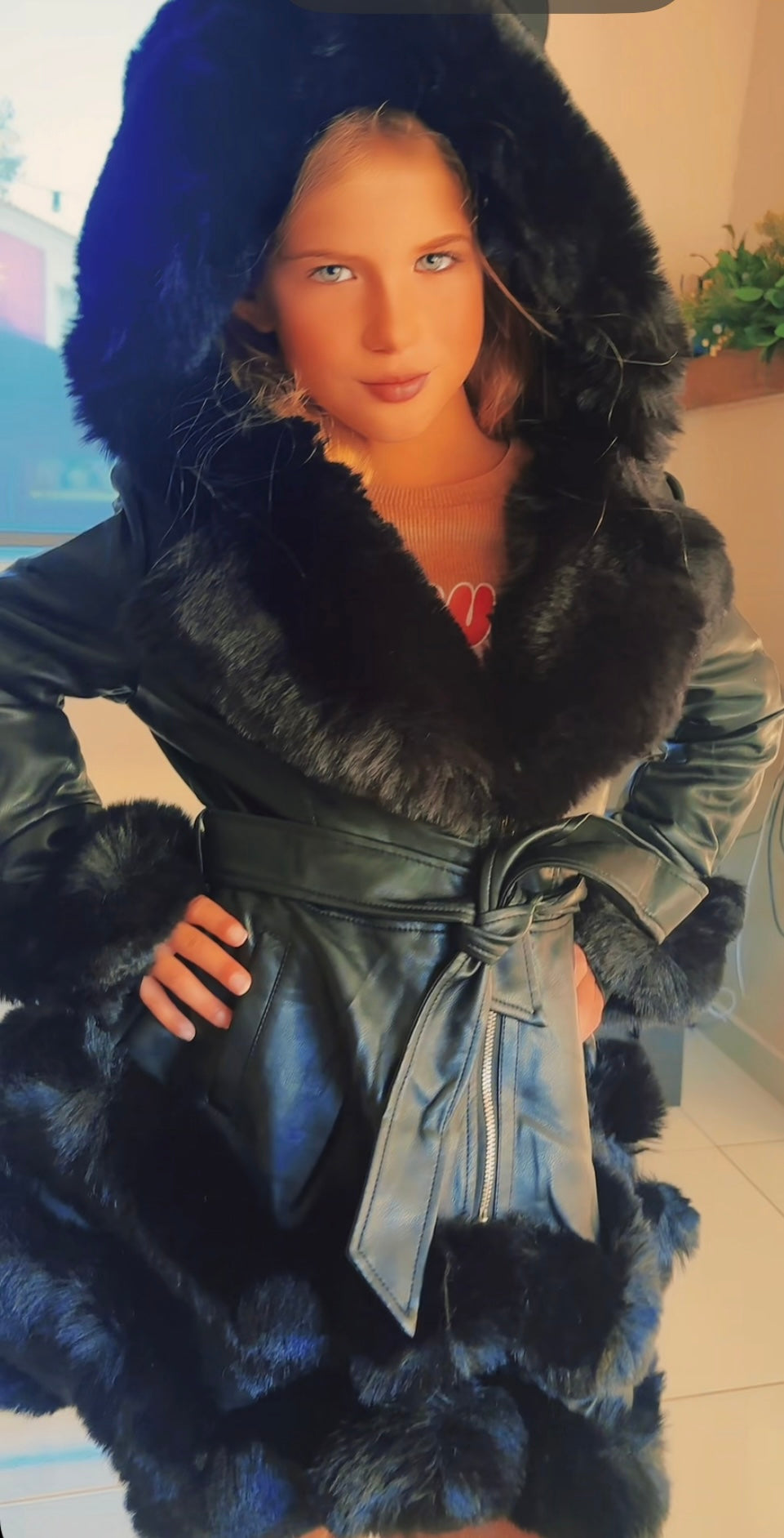 POPUPKIDS V525 VESTE FILLE SIMLICUIR FOURRURE