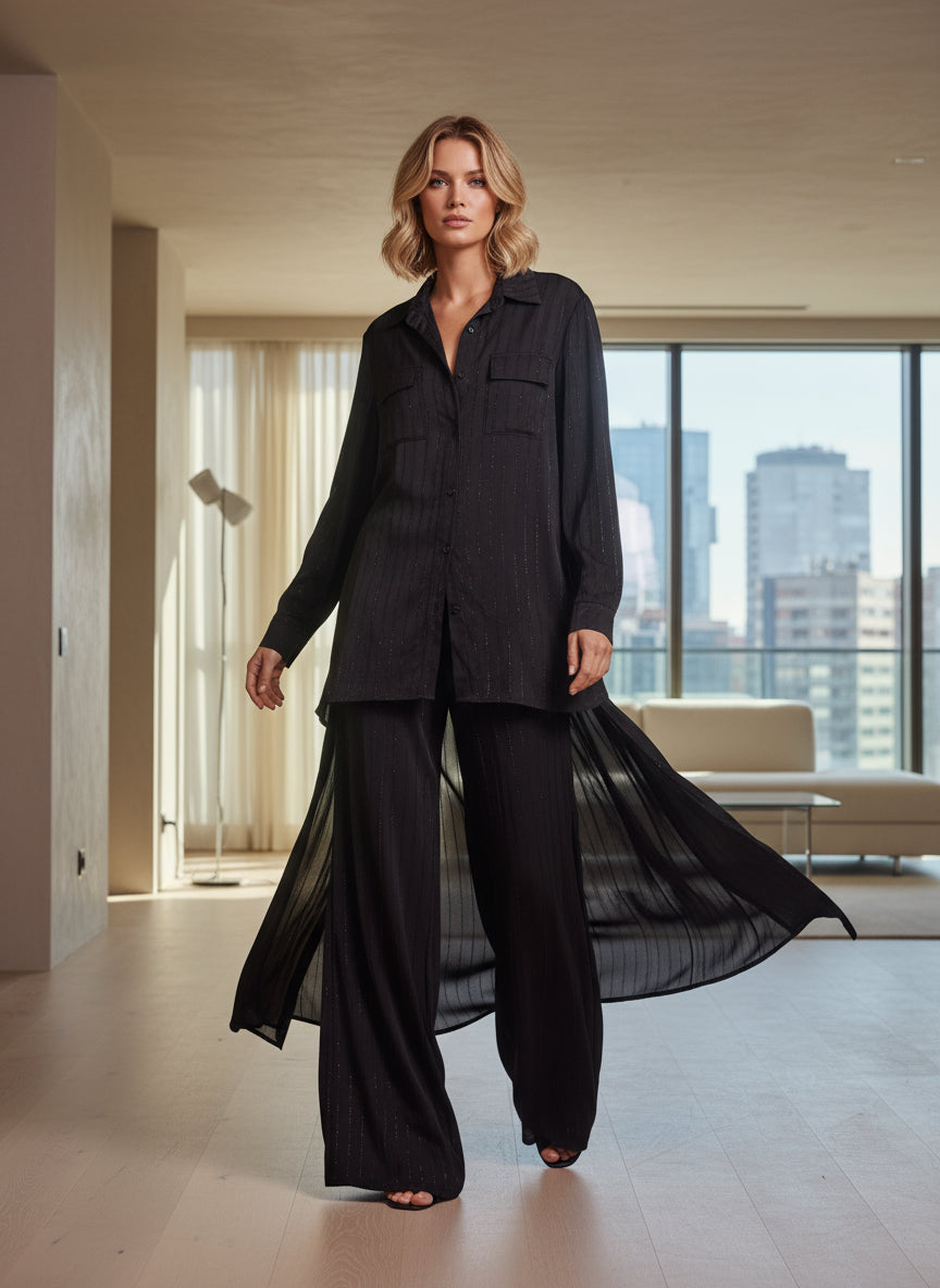 POPUP 9291 ENSEMBLE VESTE ET PANTALON EFFET SOIE