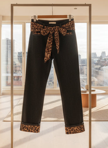 POPUP 6036 PANTALON JEANS REVERS ET CEINTURE LÉOPARD