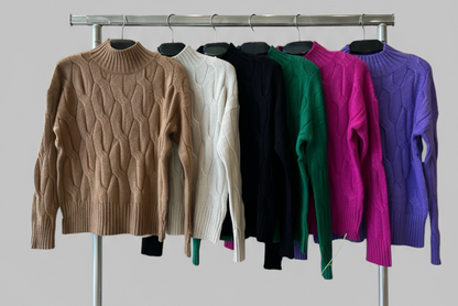 POPUP 23967 PULL CHAUD COL MONTANT MOTIF SUR LE  DEVANT