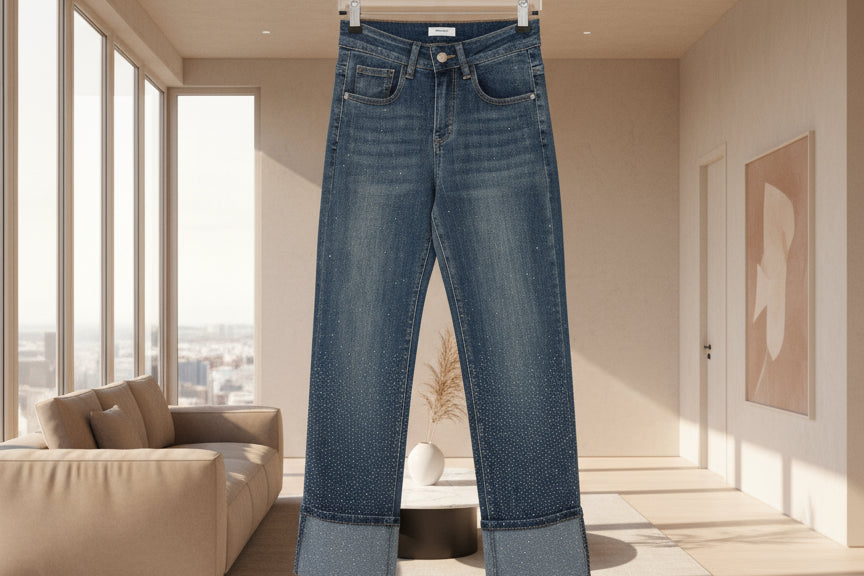 1197 1193 JEANS STRASS TAILLE HAUTE STRECH