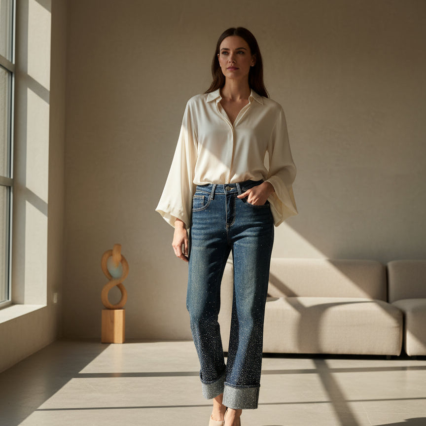 1197 1193 JEANS STRASS TAILLE HAUTE STRECH