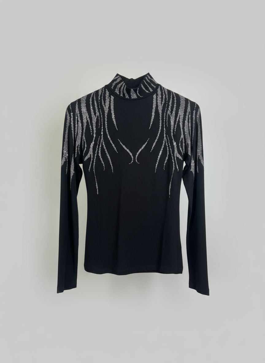 1456 Top luxe chic stretch strass argent