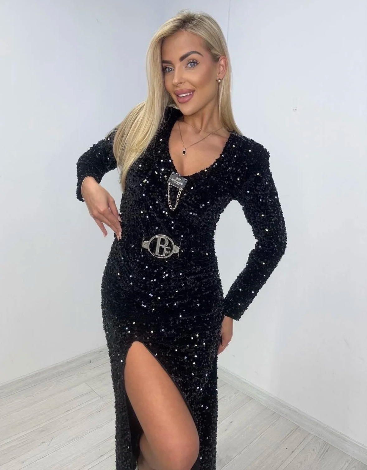3355 PAPARAZZI superbe robe de soirée tout en sequin avec la ceinture fournie extensible classique et sexy pour de nombreuses occasions