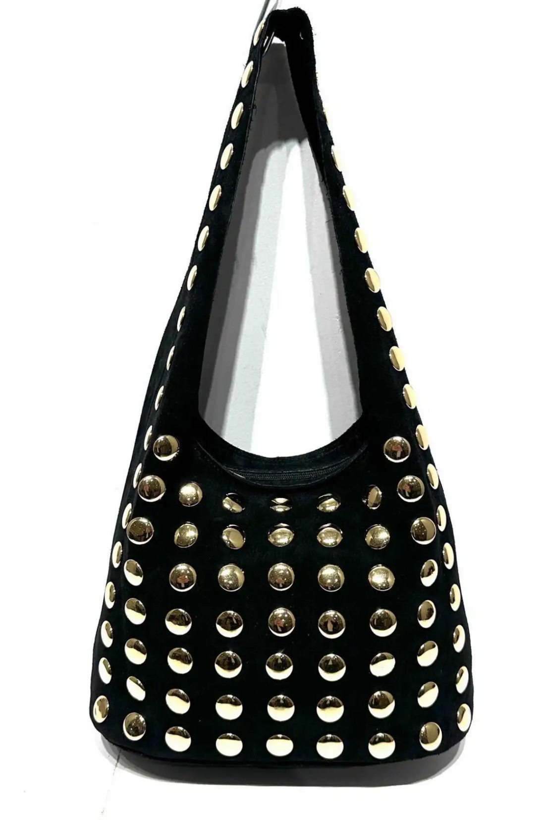 Sac en daim très souple tout clouté sur l avant et sur la anse (40cm de large 20cm de haut)