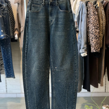 958 Jeans 2007  Strassed Taille Haute Wide Balloon avec Paillettes Élégantes Coupe Jolie et Confortable pour Style Unique et Chic