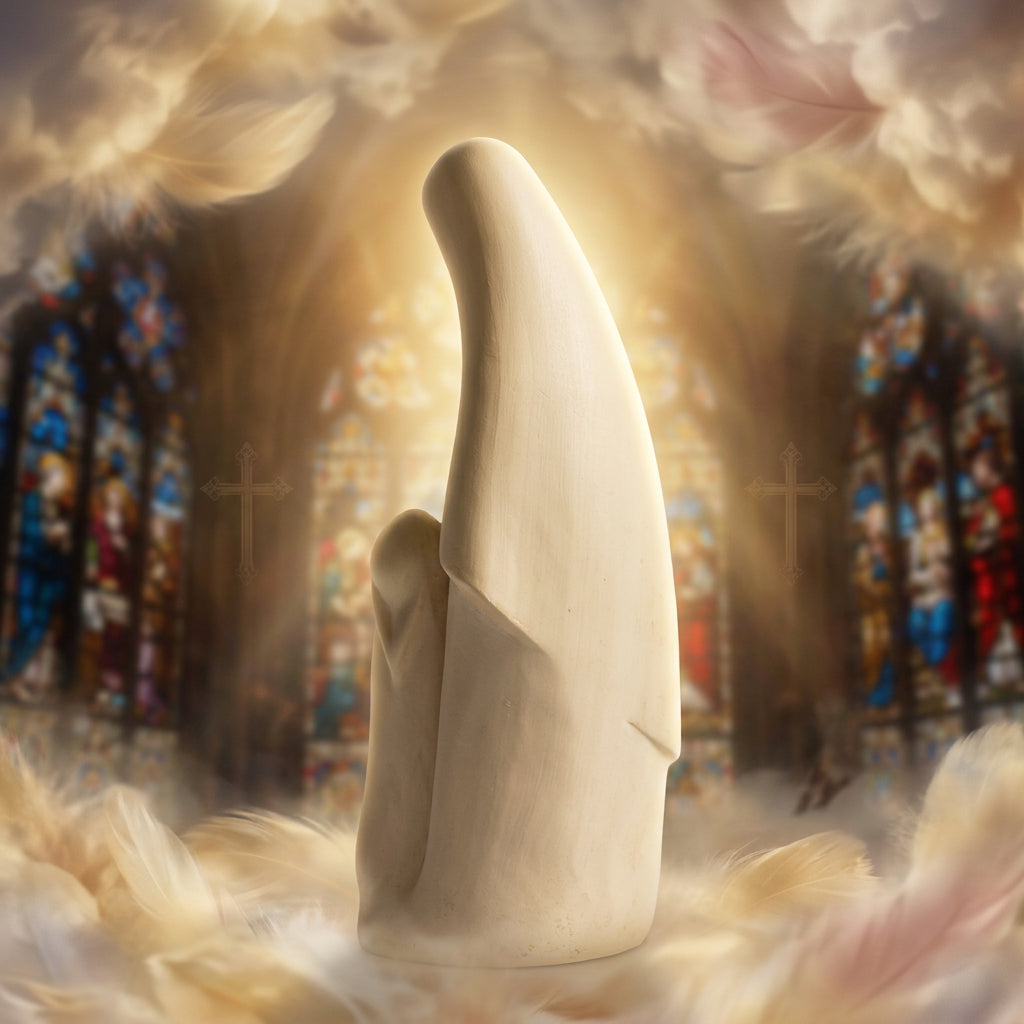 Lourdes Vierge Marie 2EVT 1 2 3 A P 22 statue religieuse avec Bernadette Soubirous de 22 cm en résine effet bois écru et doré, apparition de Notre Dame de Lourdes pour maison, coin de prière et recueillement
