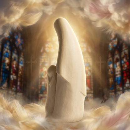 Lourdes Vierge Marie 2EVT 1 2 3 A P 22 statue religieuse avec Bernadette Soubirous de 22 cm en résine effet bois écru et doré, apparition de Notre Dame de Lourdes pour maison, coin de prière et recueillement